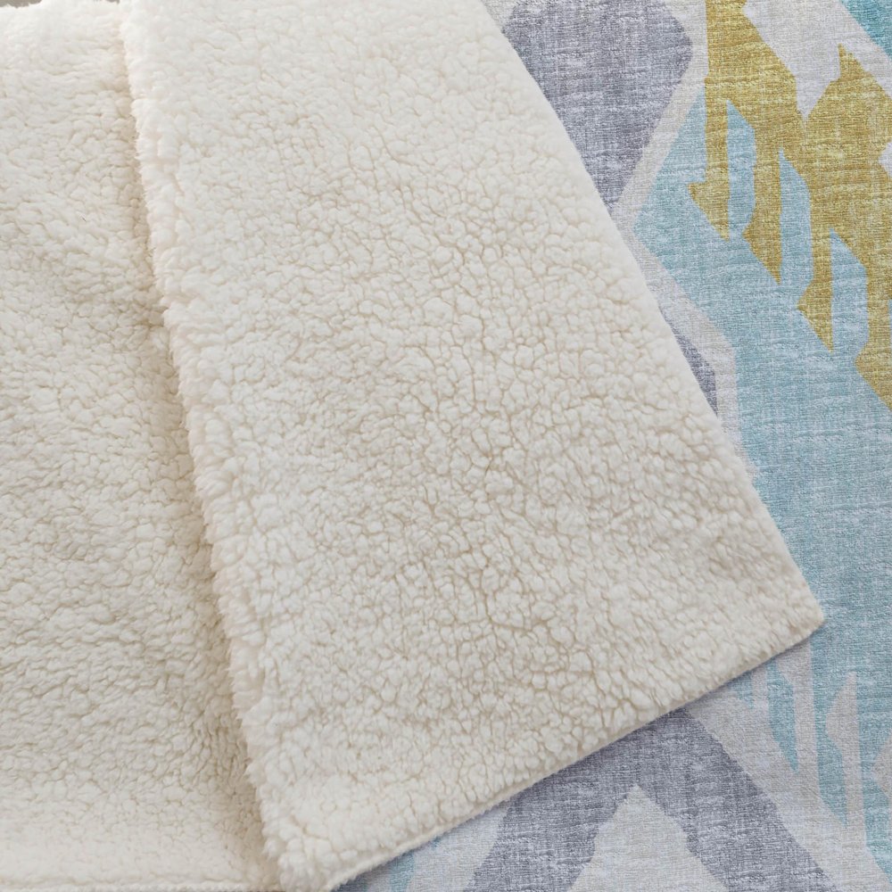 50" X 70" Aqua Gold And Ivory Microfiber Ikat Plush Throw Blanket HomeRoots
