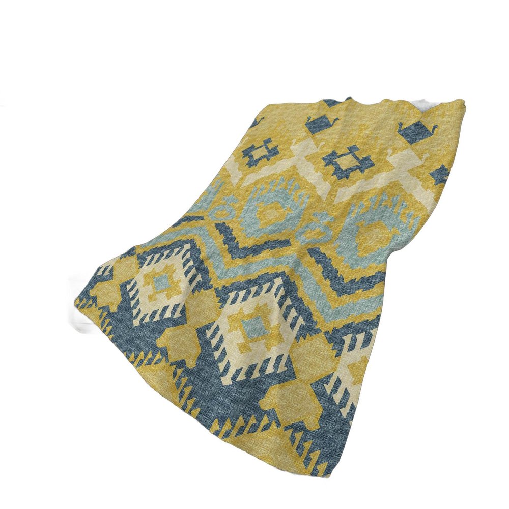 50" X 70" Yellow And Blue Ikat Plush Throw Blanket HomeRoots