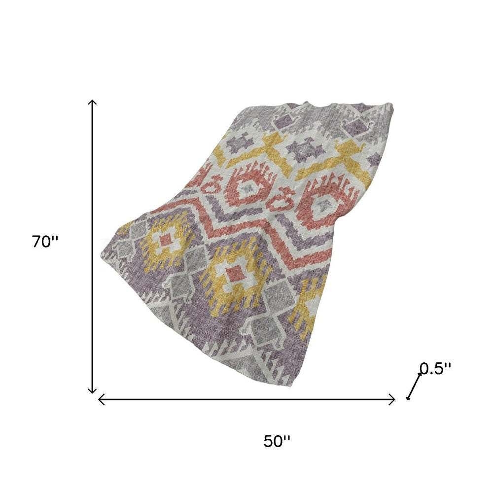 50" X 70" Purple Coral And Gold Ikat Plush Throw Blanket HomeRoots