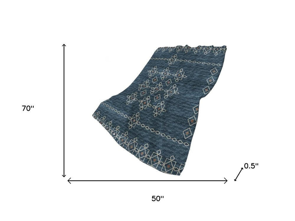 50" X 70" Blue And Rust Geometric Plush Throw Blanket HomeRoots