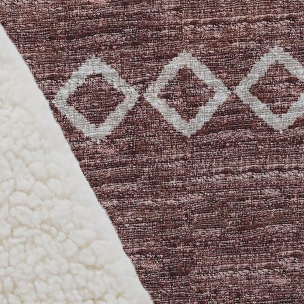 50" X 70" Rust And Ivory Geometric Plush Throw Blanket HomeRoots