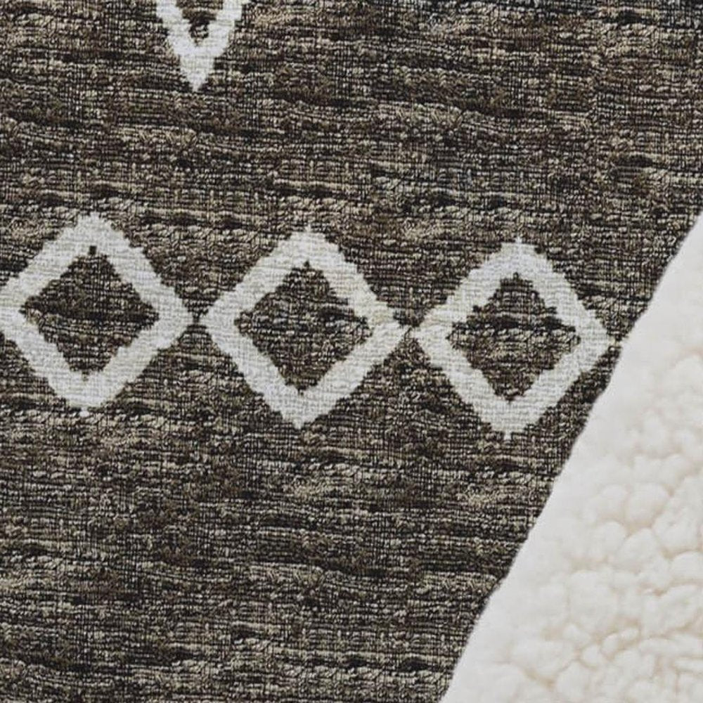50" X 70" Brown Ivory And Gold Geometric Plush Throw Blanket HomeRoots