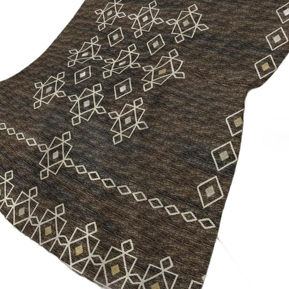 50" X 70" Brown Ivory And Gold Geometric Plush Throw Blanket HomeRoots