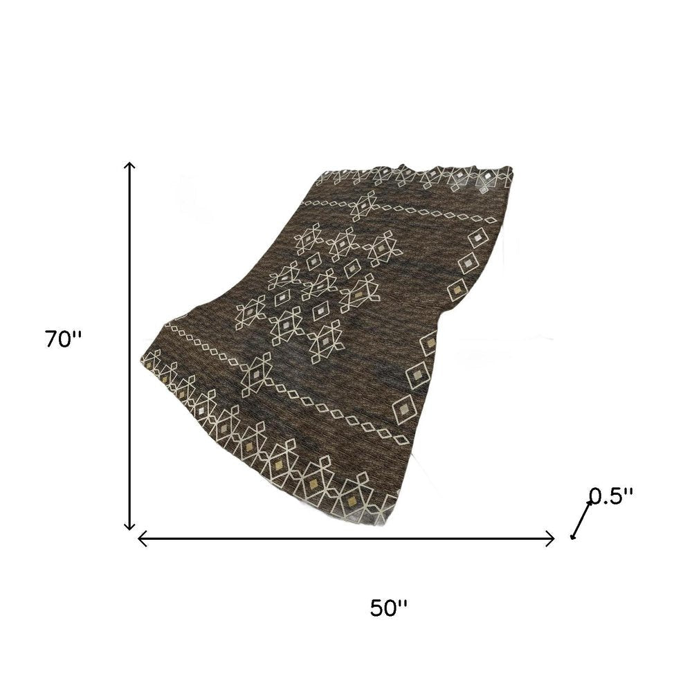 50" X 70" Brown Ivory And Gold Geometric Plush Throw Blanket HomeRoots
