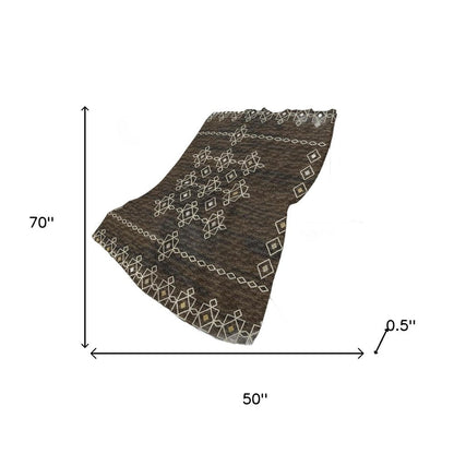 50" X 70" Brown Ivory And Gold Geometric Plush Throw Blanket HomeRoots