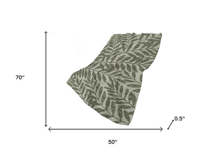 50" X 70" Artichoke Green And Gray Floral Polyester Woven Plush Throw Blanket HomeRoots