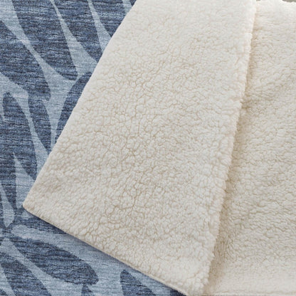 50" X 70" Blue And Sky Blue Floral Polyester Woven Plush Throw Blanket HomeRoots