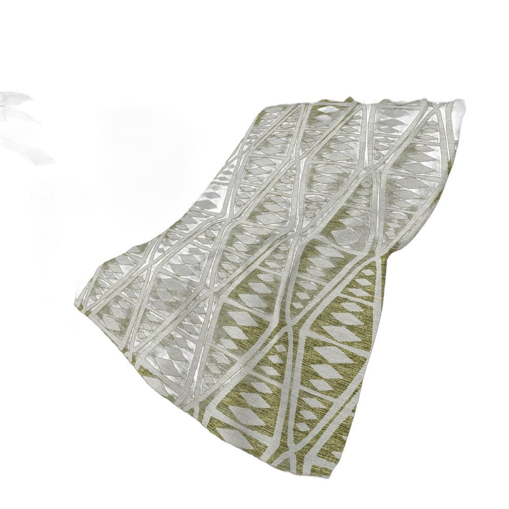 50" X 70" Olive Green And Beige Geometric Polyester Woven Plush Throw Blanket HomeRoots