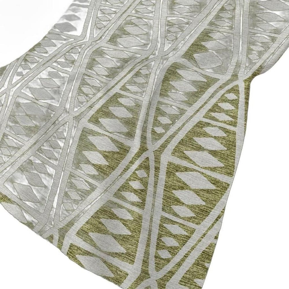 50" X 70" Olive Green And Beige Geometric Polyester Woven Plush Throw Blanket HomeRoots