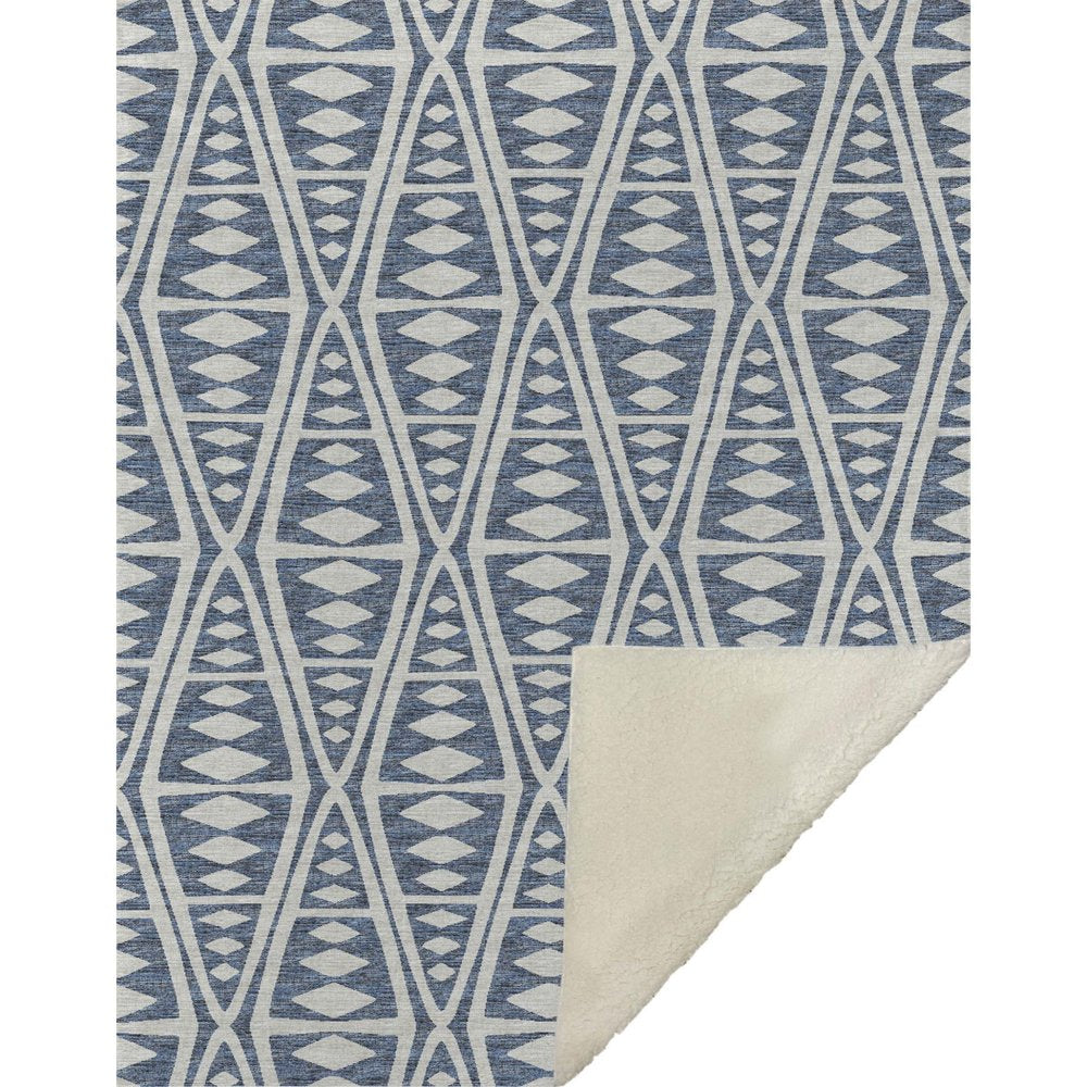 50" X 70" Blue And Ivory Microfiber Geometric Plush Throw Blanket HomeRoots