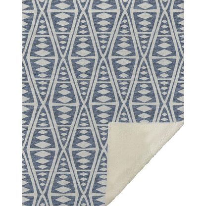 50" X 70" Blue And Ivory Microfiber Geometric Plush Throw Blanket HomeRoots