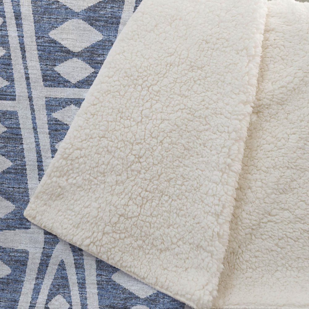 50" X 70" Blue And Ivory Microfiber Geometric Plush Throw Blanket HomeRoots
