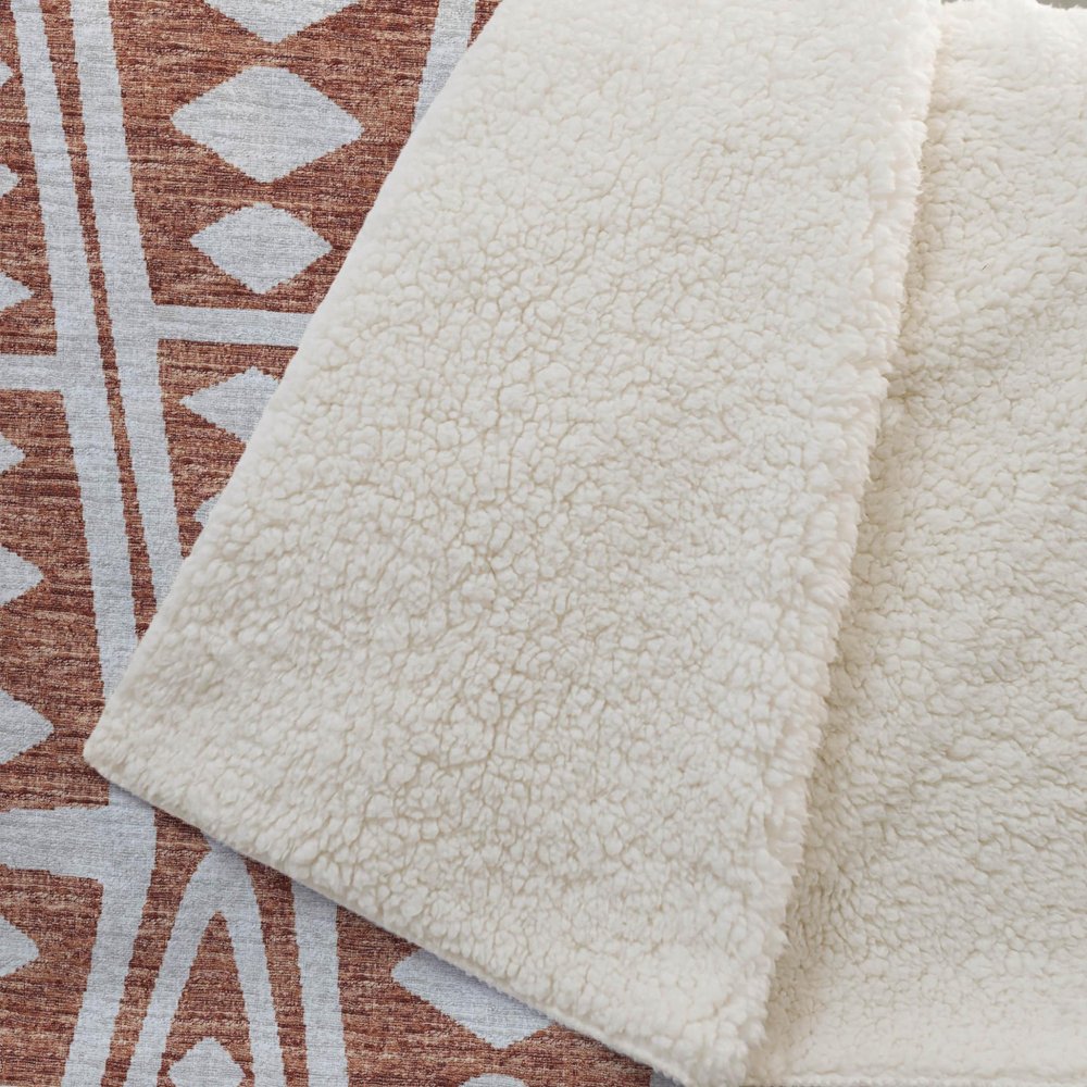 50" X 70" Rust And Beige Geometric Polyester Woven Plush Throw Blanket HomeRoots