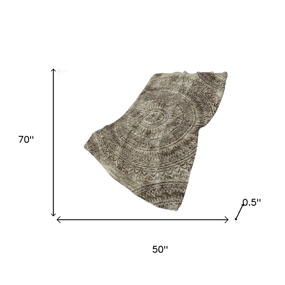 50" X 70" Brown And Beige Floral Plush Throw Blanket HomeRoots