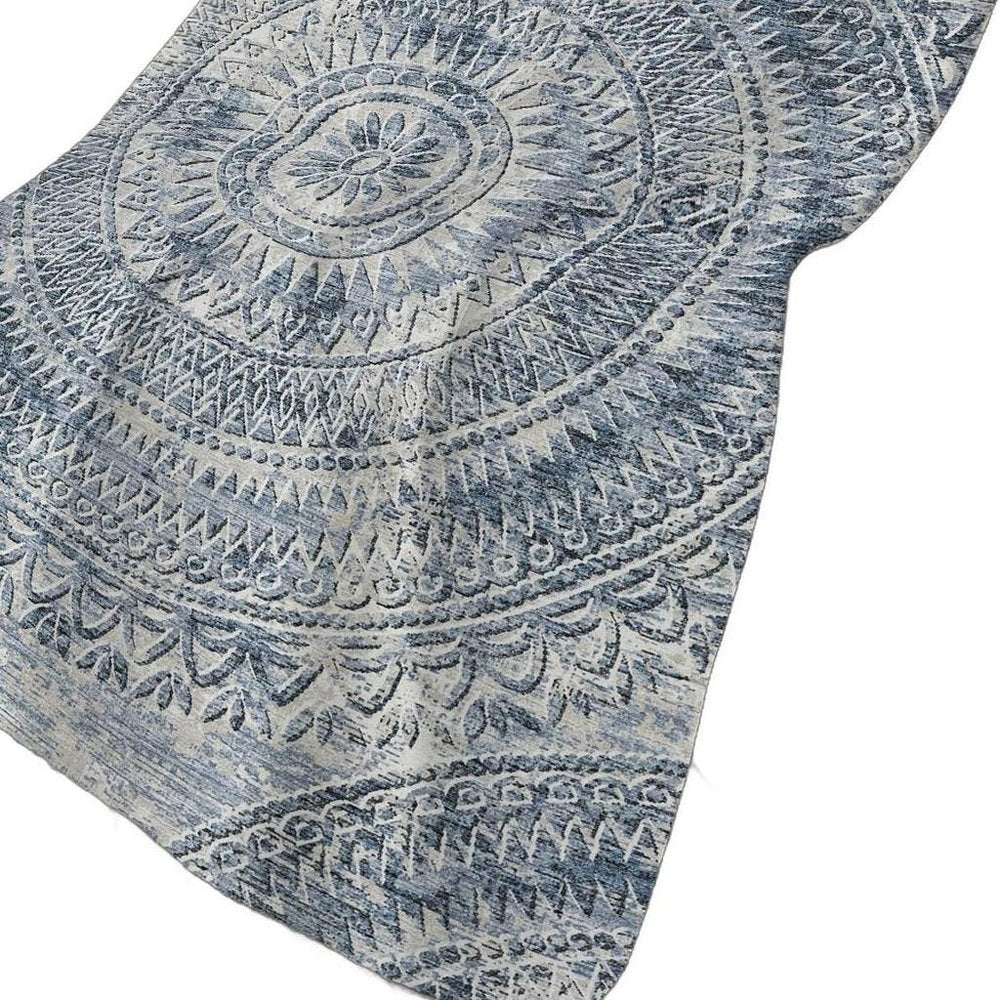 50" X 70" Blue And Ivory Floral Polyester Woven Plush Throw Blanket HomeRoots