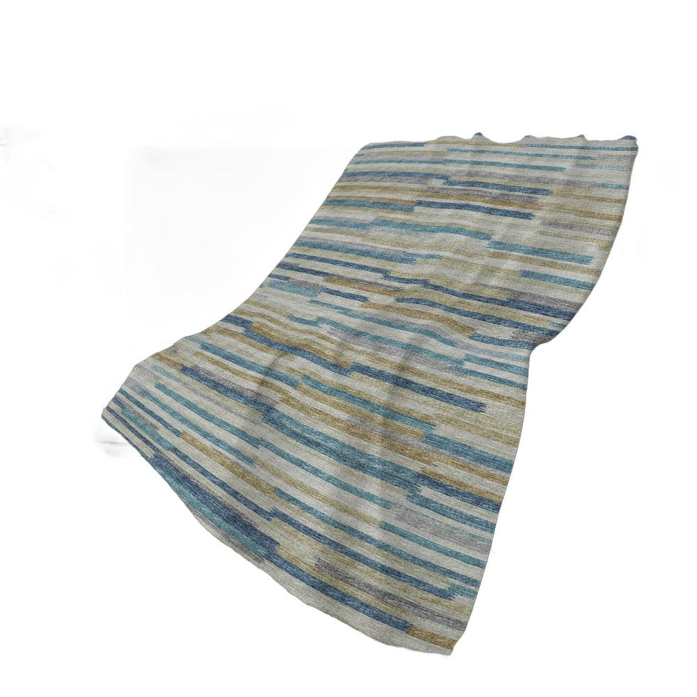 50" X 70" Blue Gold And Beige Abstract Polyester Woven Plush Throw Blanket HomeRoots