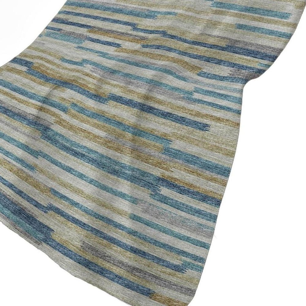50" X 70" Blue Gold And Beige Abstract Polyester Woven Plush Throw Blanket HomeRoots