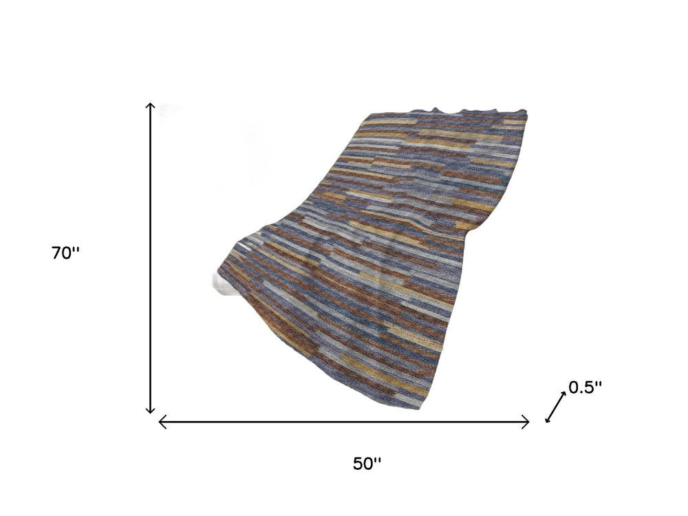 50" X 70" Blue Chocolate And Beige Abstract Plush Throw Blanket HomeRoots