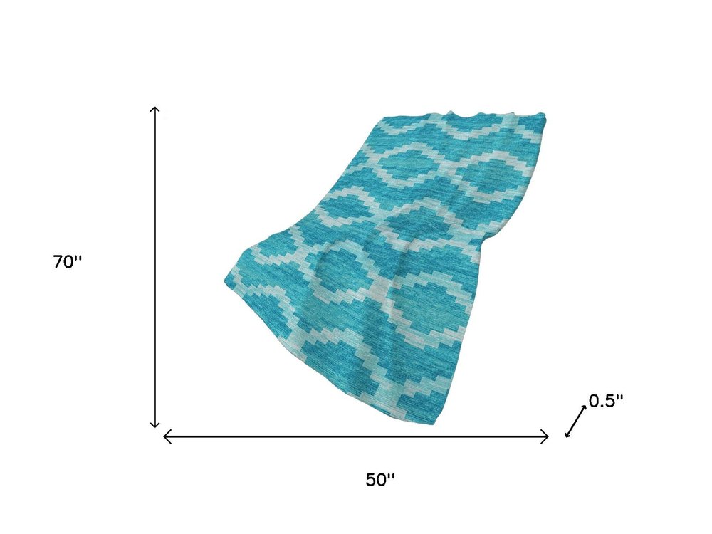 50" X 70" Turquoise And Aqua Geometric Plush Throw Blanket HomeRoots