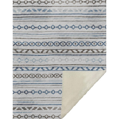 50" X 70" Gray Blue And Ivory Microfiber Geometric Plush Throw Blanket HomeRoots