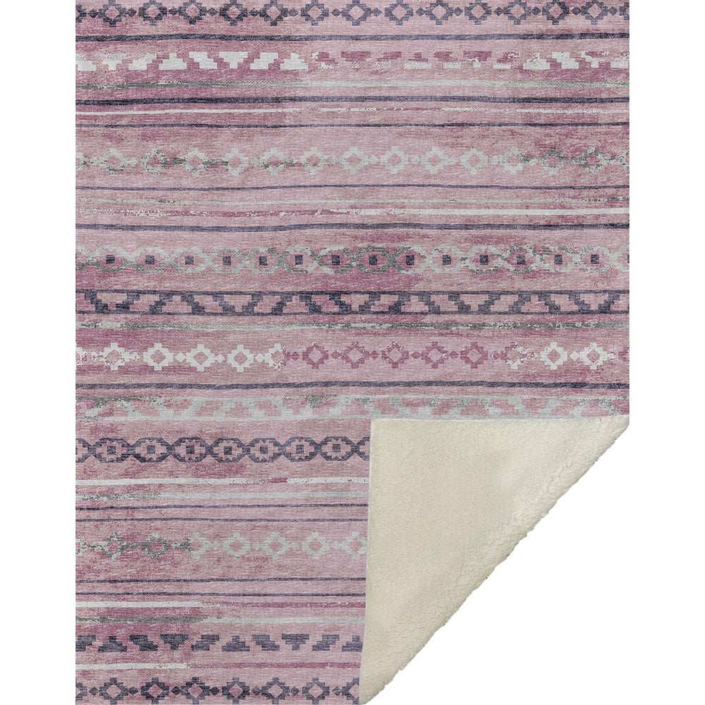 50" X 70" Pink Gray And Ivory Microfiber Geometric Plush Throw Blanket HomeRoots