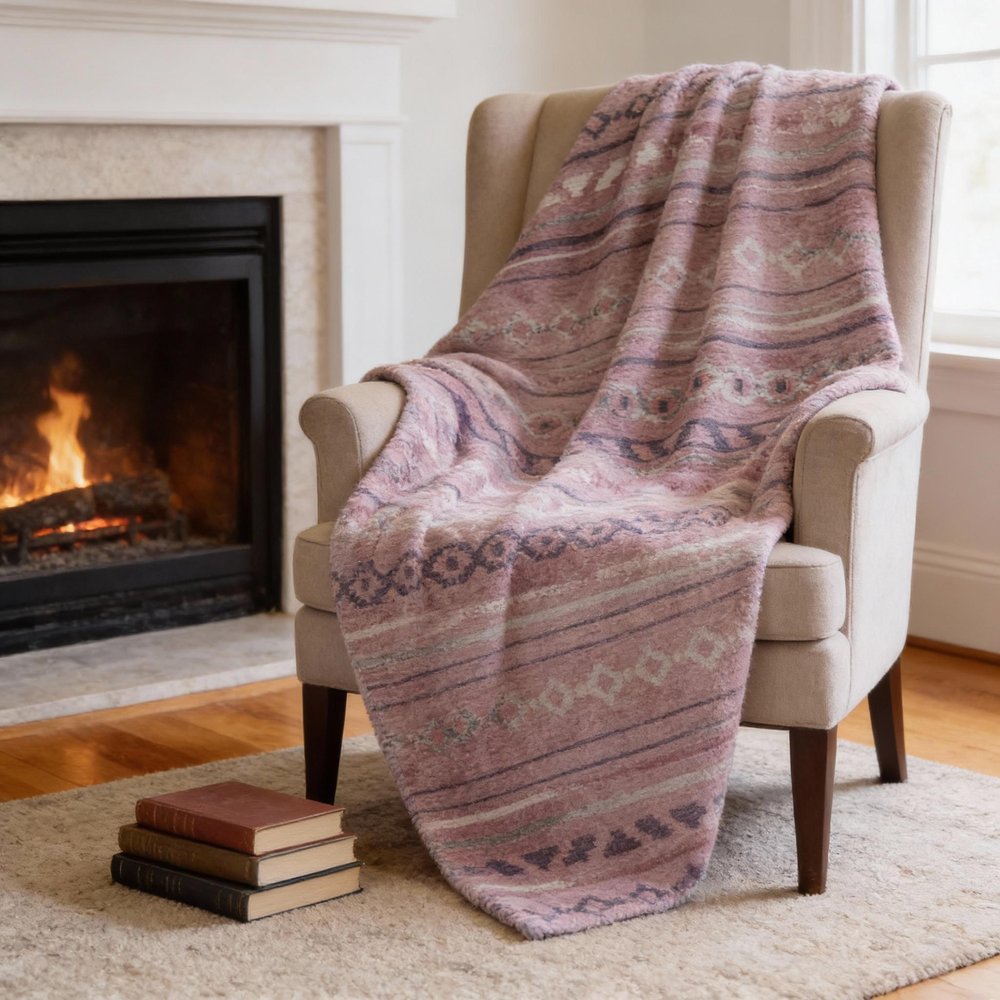 50" X 70" Pink Gray And Ivory Microfiber Geometric Plush Throw Blanket HomeRoots