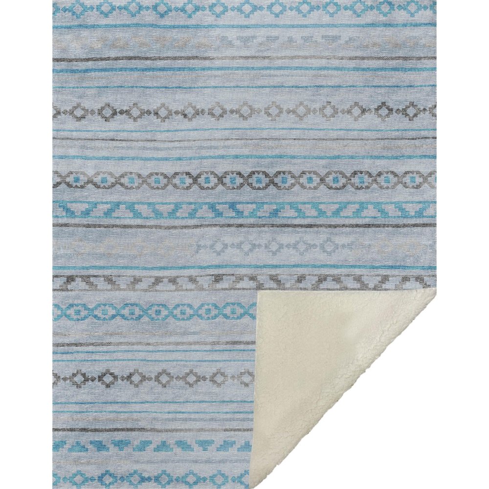 50" X 70" Turquoise And Gray Microfiber Geometric Plush Throw Blanket HomeRoots