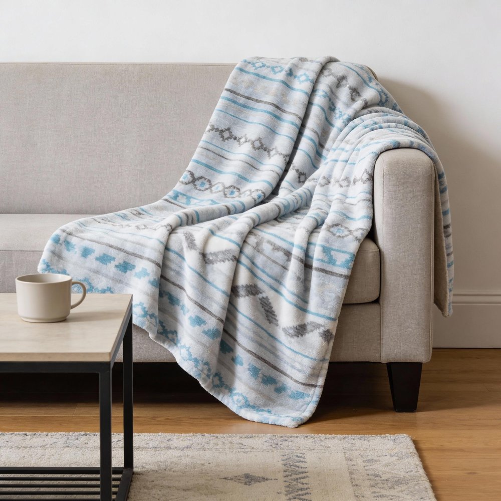 50" X 70" Turquoise And Gray Microfiber Geometric Plush Throw Blanket HomeRoots