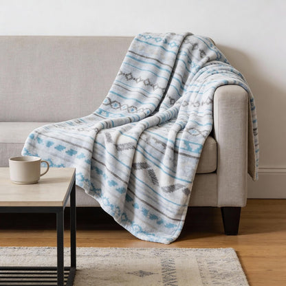 50" X 70" Turquoise And Gray Microfiber Geometric Plush Throw Blanket HomeRoots
