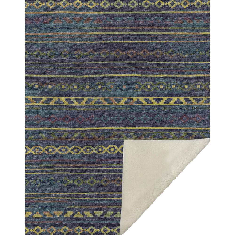 50" X 70" Blue Gold And Green Microfiber Geometric Plush Throw Blanket HomeRoots
