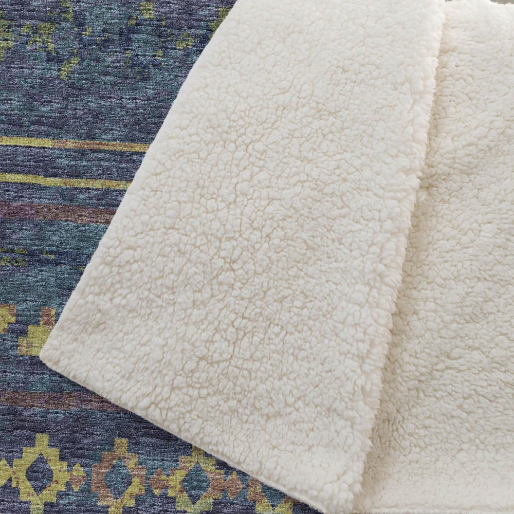 50" X 70" Blue Gold And Green Microfiber Geometric Plush Throw Blanket HomeRoots