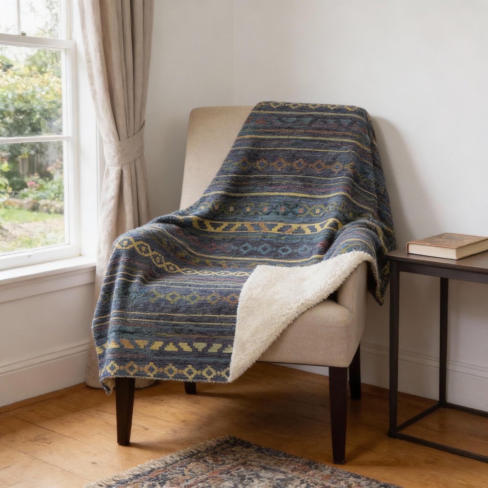 50" X 70" Blue Gold And Green Microfiber Geometric Plush Throw Blanket HomeRoots