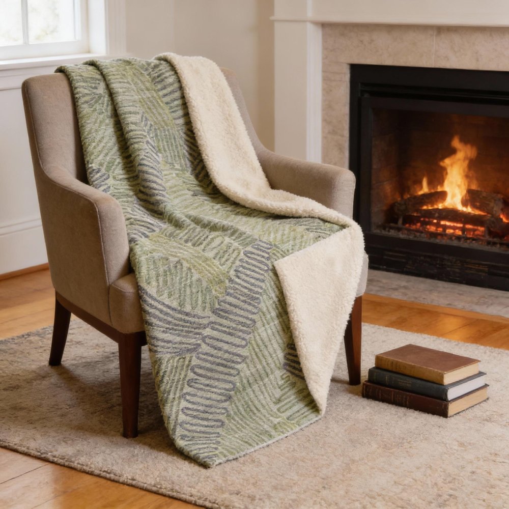 50" X 70" Green And Gray Microfiber Abstract Plush Throw Blanket HomeRoots
