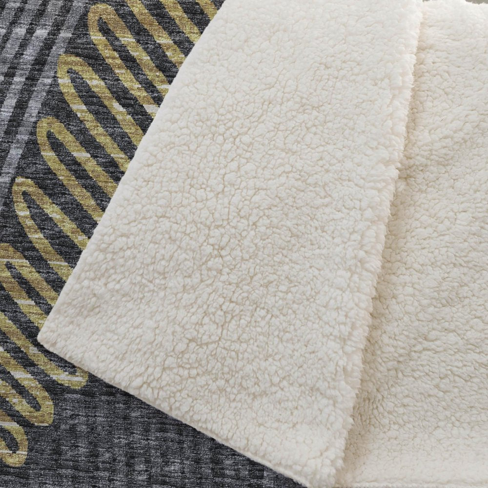 50" X 70" Gray Gold And Charcoal Abstract Polyester Woven Plush Throw Blanket HomeRoots