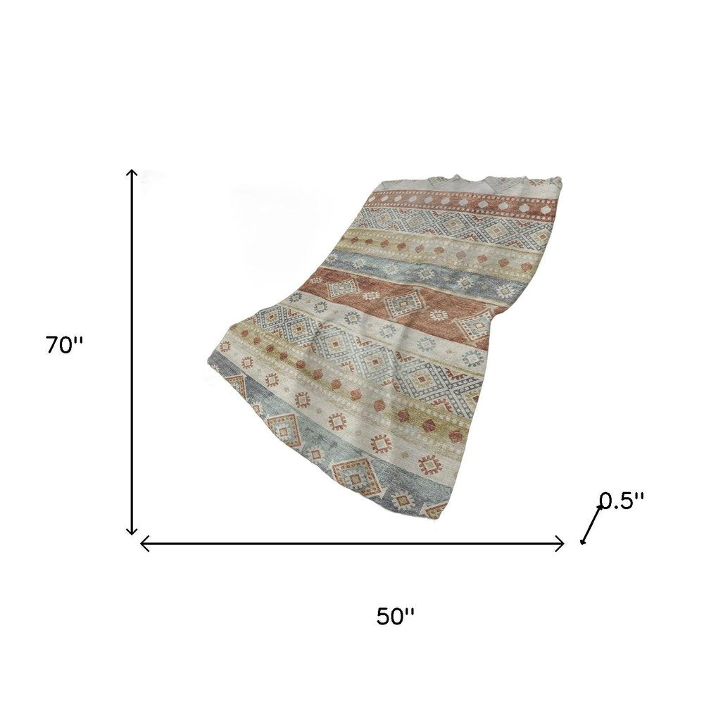50" X 70" Desert Sand Rust And Ivory Geometric Polyester Woven Plush Throw Blanket HomeRoots