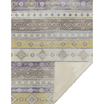 50" X 70" Purple Gold And Beige Microfiber Geometric Plush Throw Blanket HomeRoots