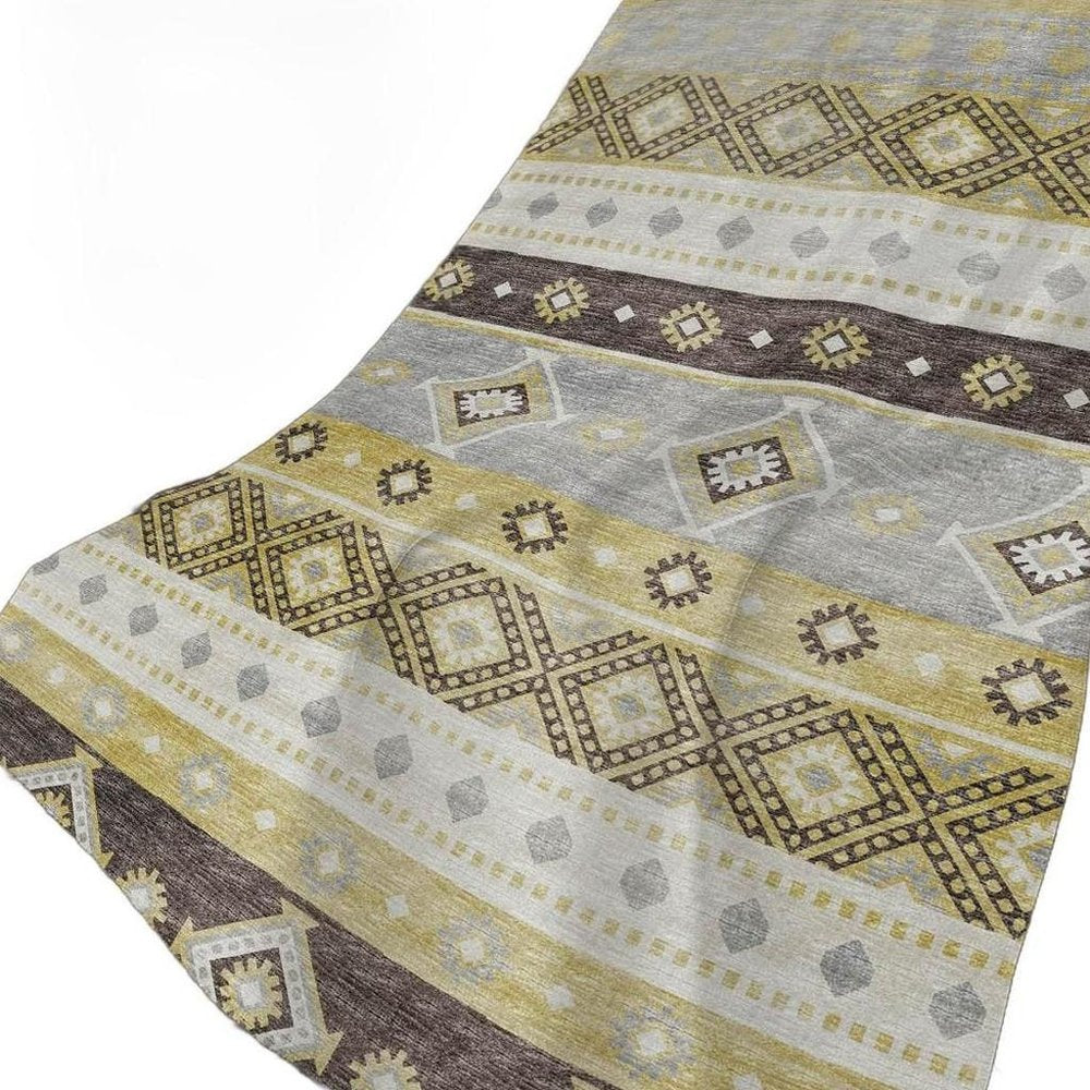 50" X 70" Gold Gray And Ivory Geometric Polyester Woven Plush Throw Blanket HomeRoots