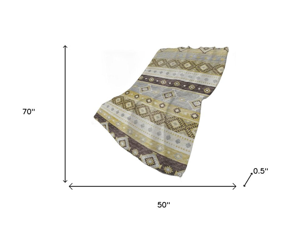 50" X 70" Gold Gray And Ivory Geometric Polyester Woven Plush Throw Blanket HomeRoots