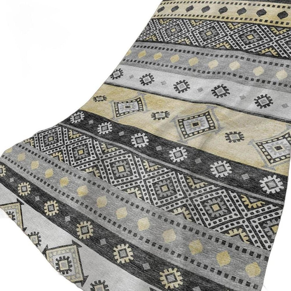 50" X 70" Gray Black And Gold Geometric Polyester Woven Plush Throw Blanket HomeRoots