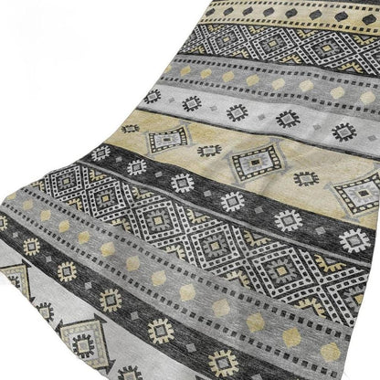 50" X 70" Gray Black And Gold Geometric Polyester Woven Plush Throw Blanket HomeRoots