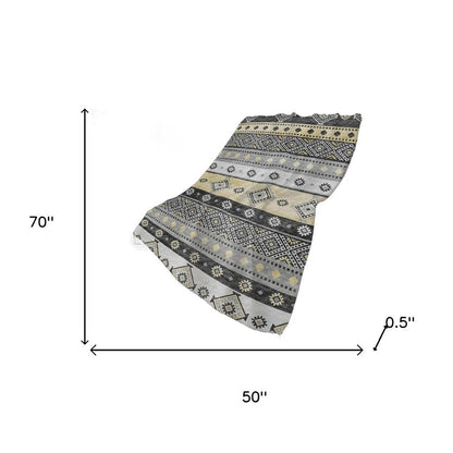 50" X 70" Gray Black And Gold Geometric Polyester Woven Plush Throw Blanket HomeRoots