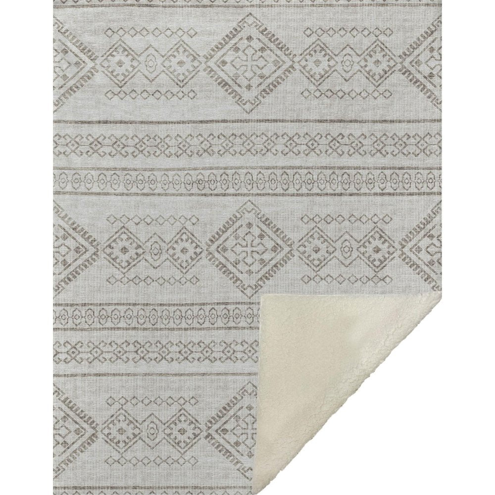 50" X 70" Taupe And Ivory Microfiber Geometric Plush Throw Blanket HomeRoots