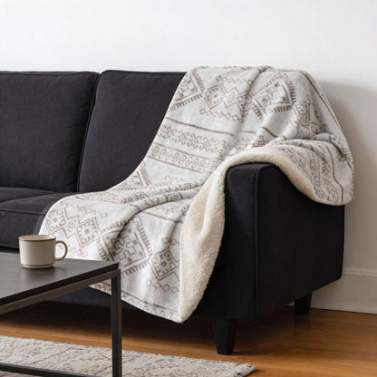 50" X 70" Taupe And Ivory Microfiber Geometric Plush Throw Blanket HomeRoots