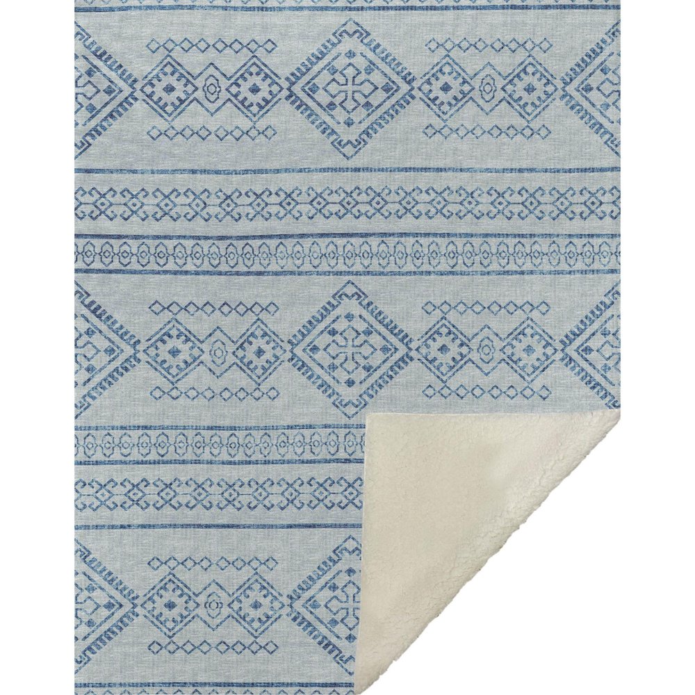 50" X 70" Blue And Light Blue Microfiber Geometric Plush Throw Blanket HomeRoots