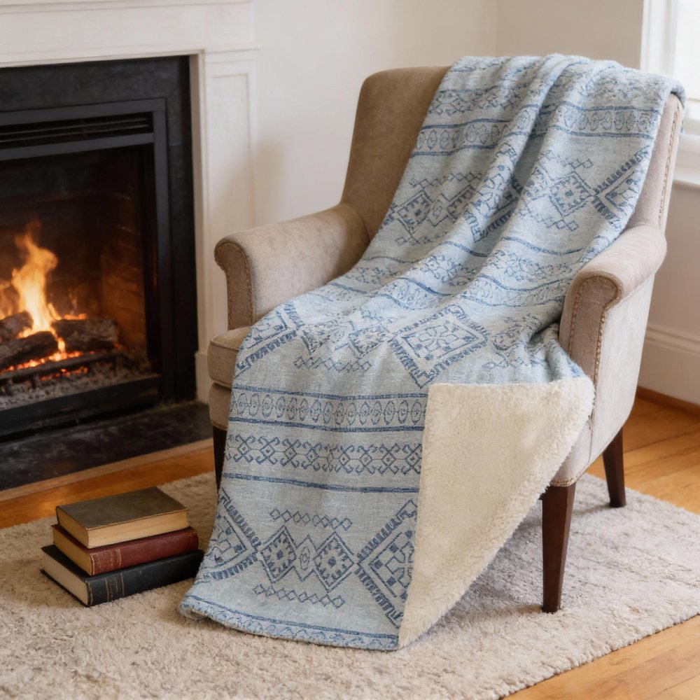50" X 70" Blue And Light Blue Microfiber Geometric Plush Throw Blanket HomeRoots