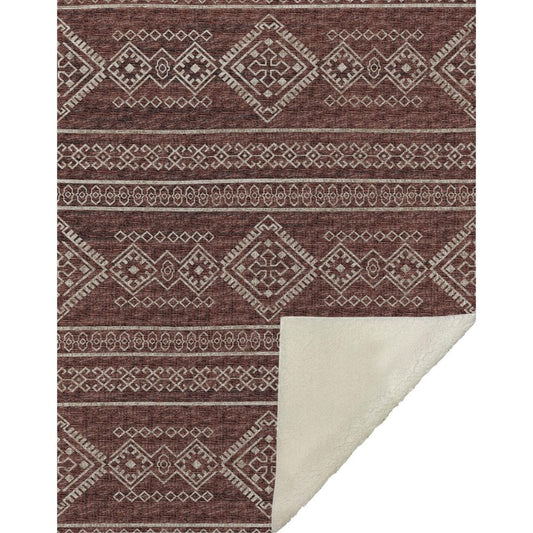 50" X 70" Rust And Ivory Microfiber Geometric Plush Throw Blanket HomeRoots