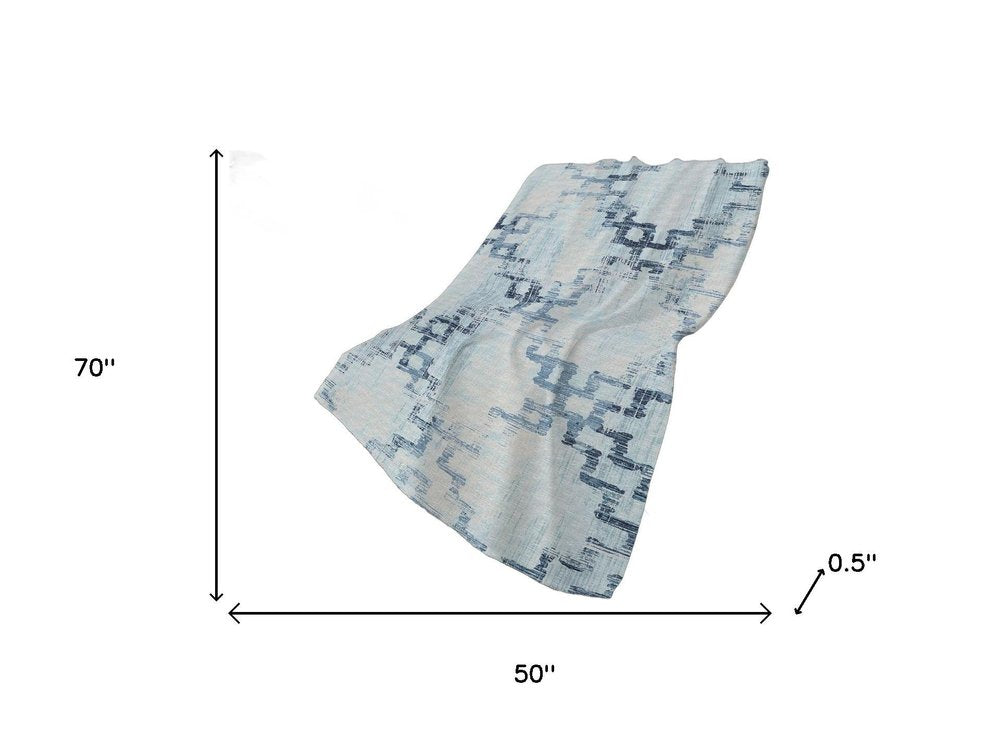 50" X 70" Blue And Ivory Abstract Plush Throw Blanket HomeRoots