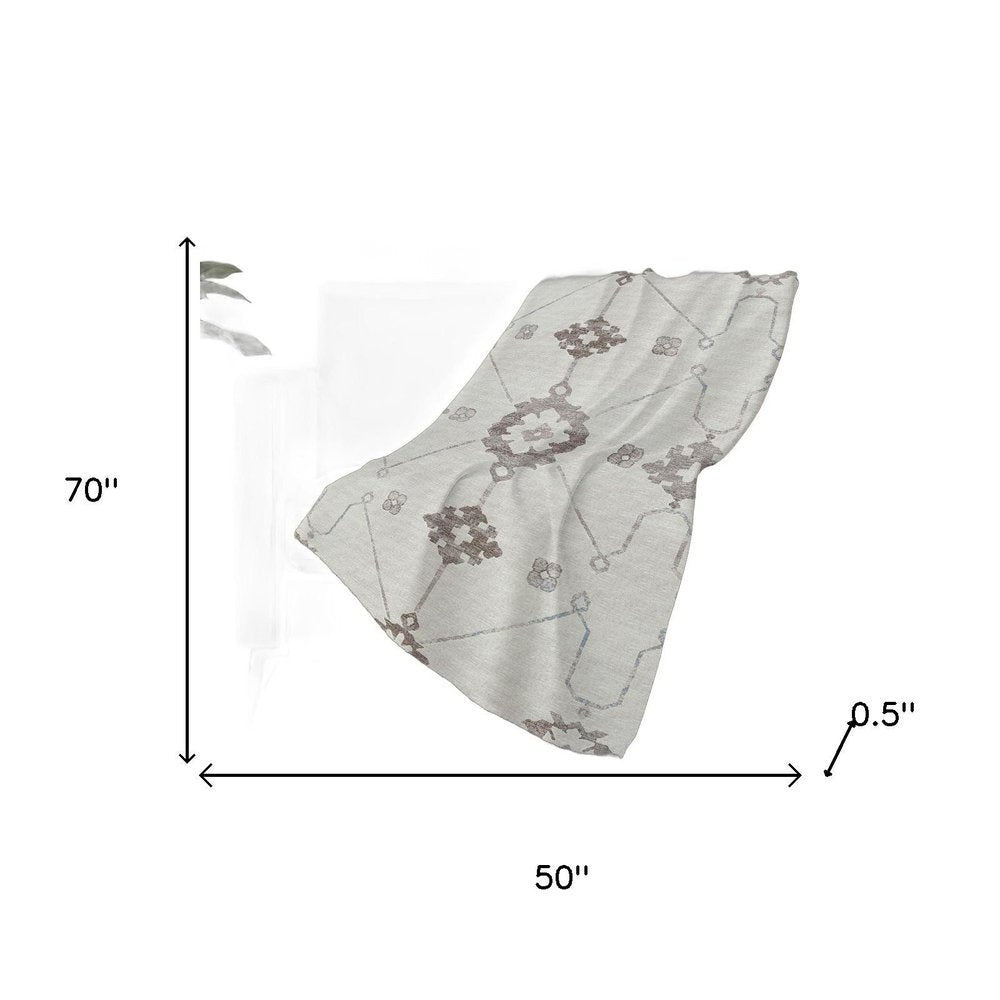 50" X 70" Taupe And Ivory Floral Polyester Woven Plush Throw Blanket HomeRoots