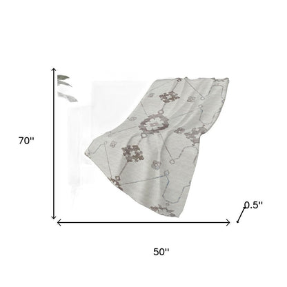 50" X 70" Taupe And Ivory Floral Polyester Woven Plush Throw Blanket HomeRoots