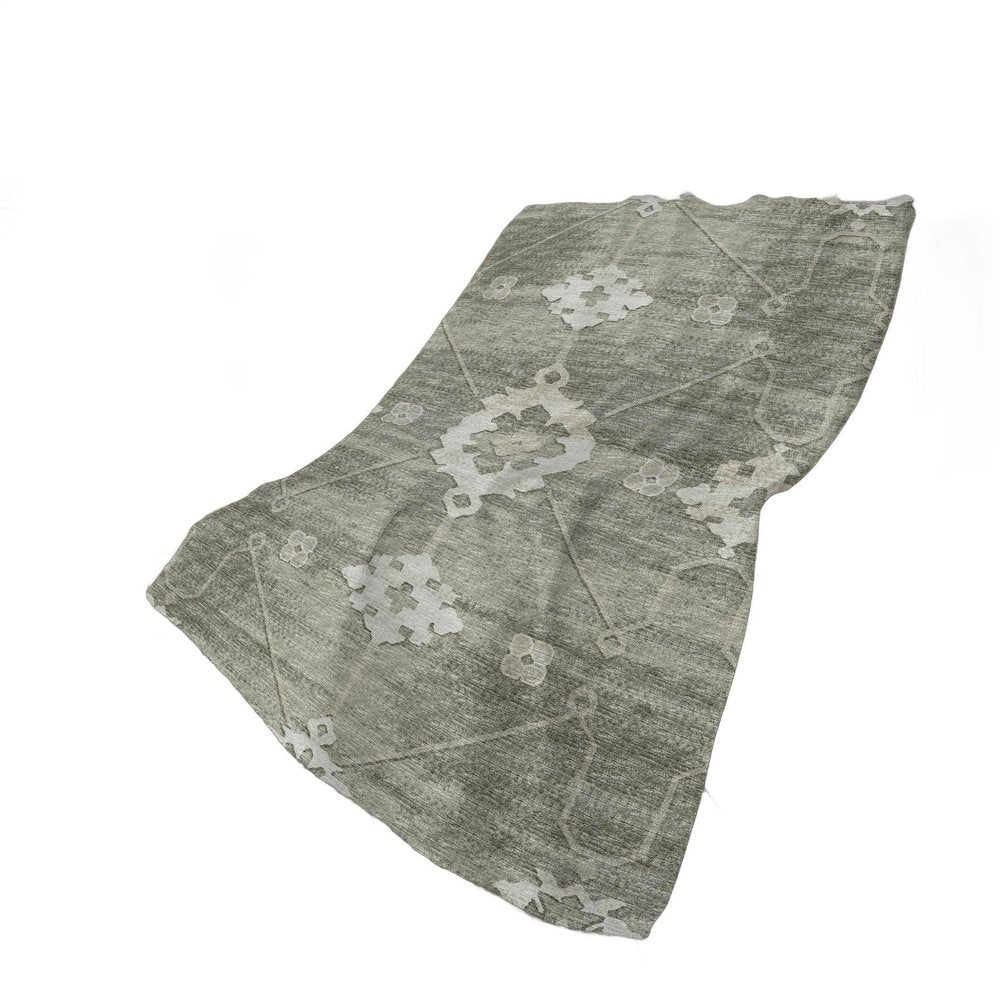 50" X 70" Olive Green And Beige Floral Polyester Woven Plush Throw Blanket HomeRoots